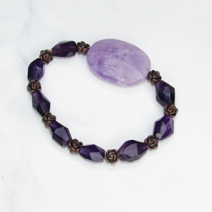 Amethyst gemstone and Copper Rose bracelet