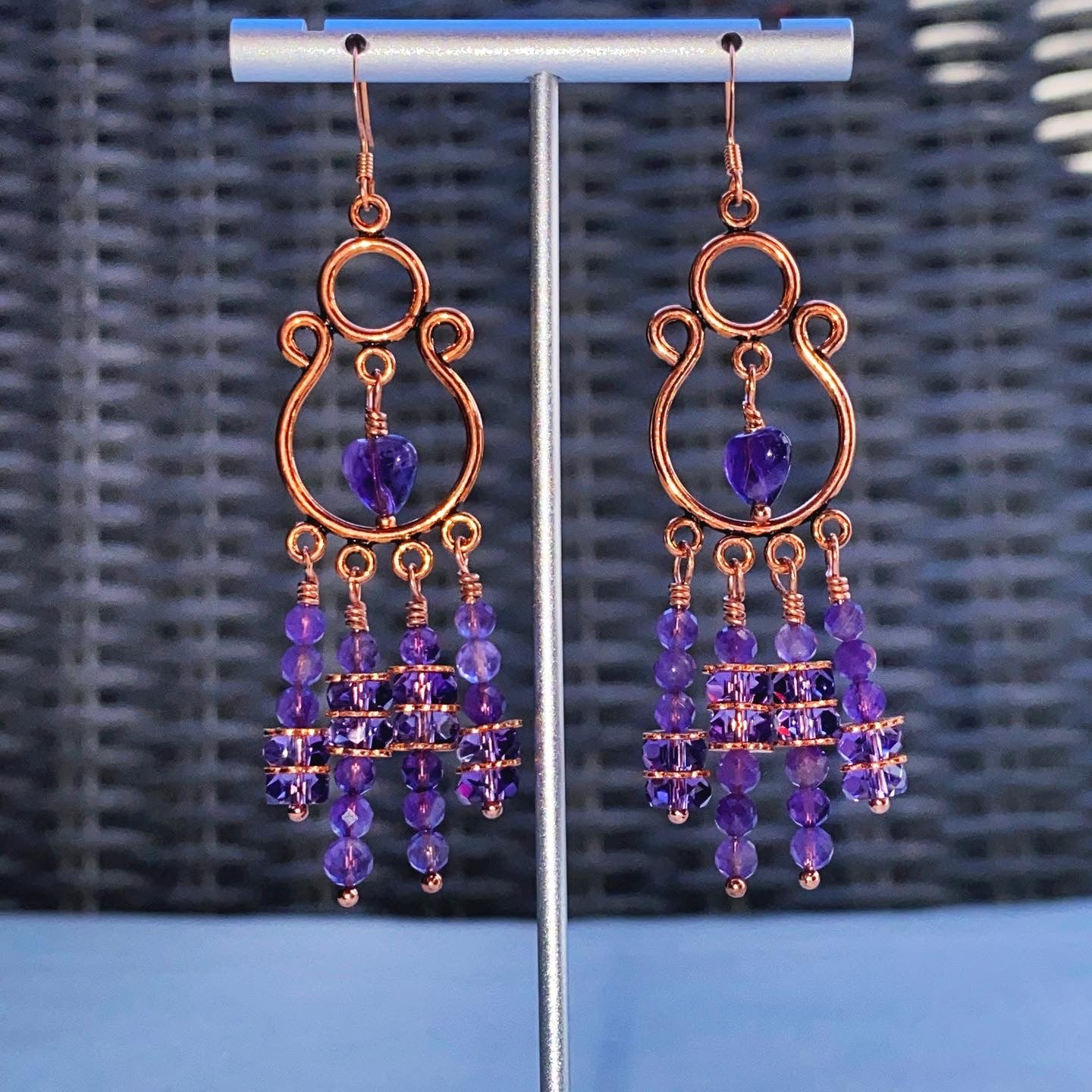 Natural Amethyst gemstone and Copper earrings