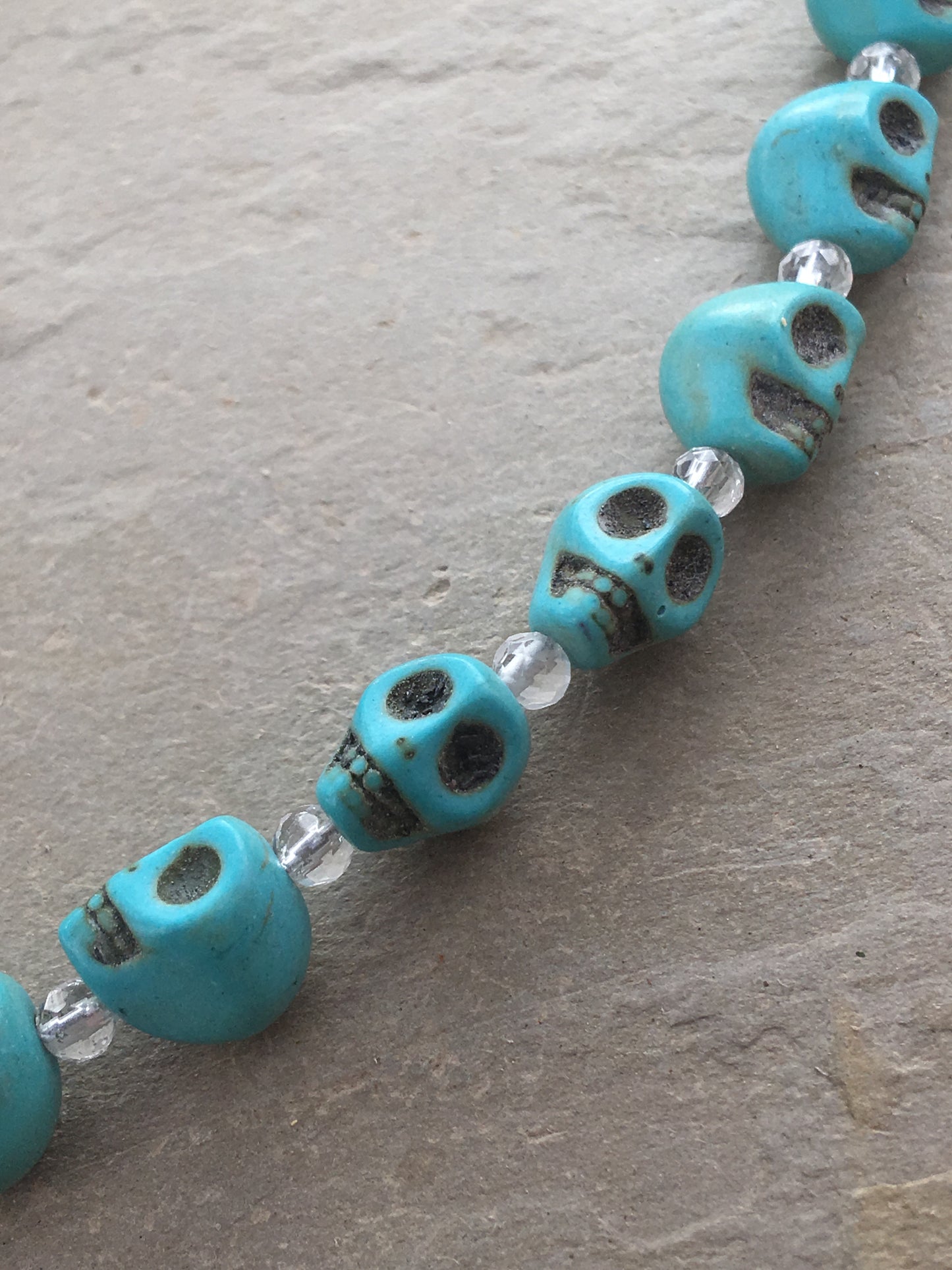 Women's Light Blue Skull & Gemstone Heart necklace