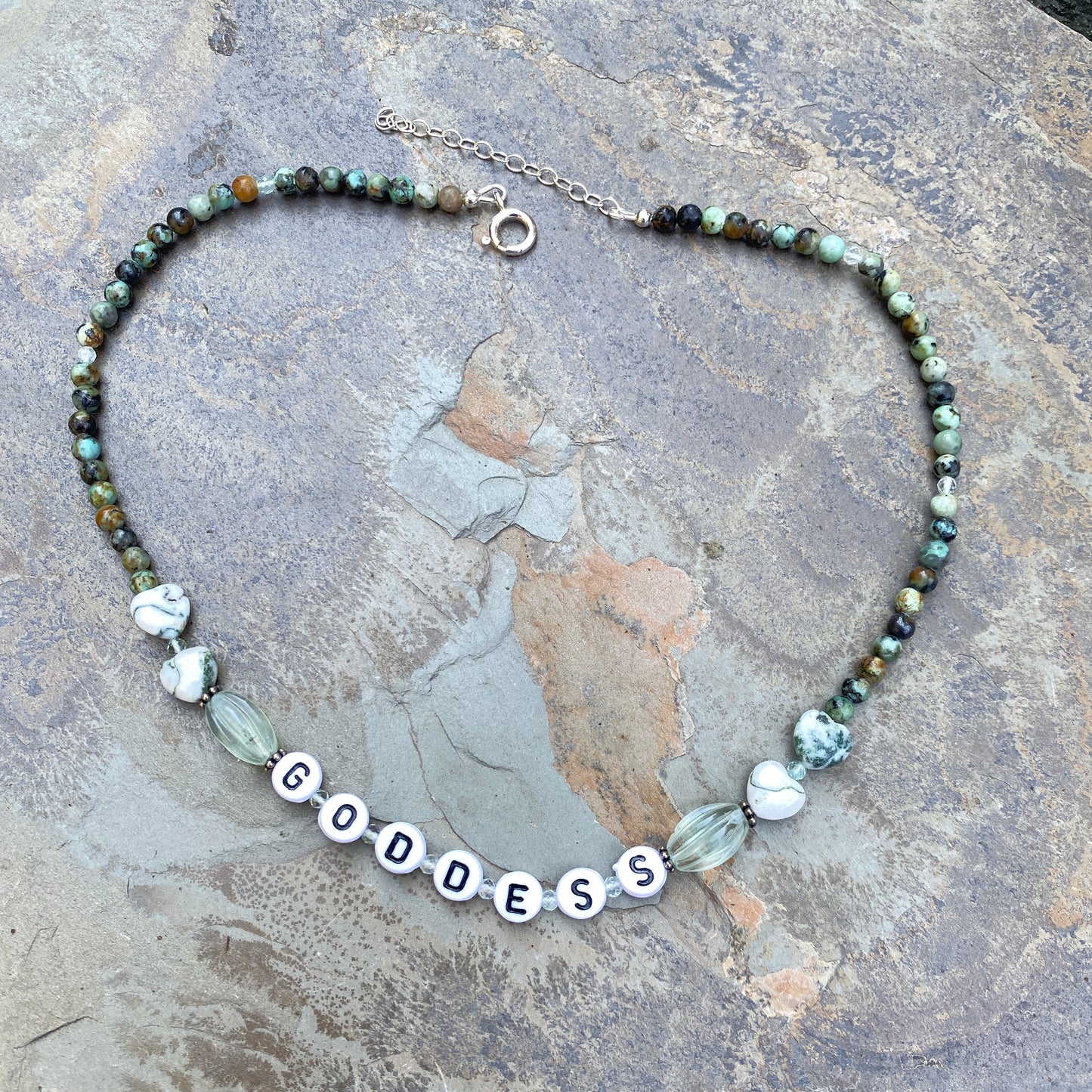 Green Moss Agate GODDESS Fluorite and African Turquoise gemstone Choker