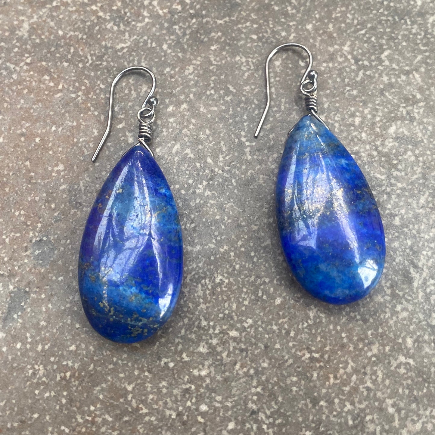 Lapis Lazuli Wrapped in Oxidized Sterling Silver Earrings