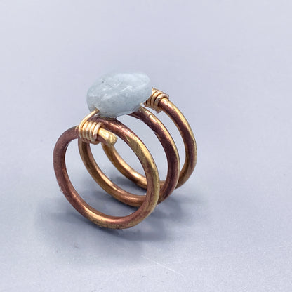 Aquamarine gemstone Heart Brass Ring