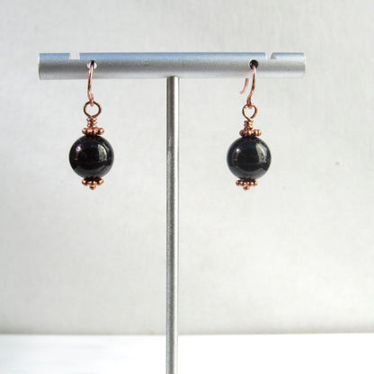 Garnet gemstones on hand-wrapped Copper wire Drop Earrings