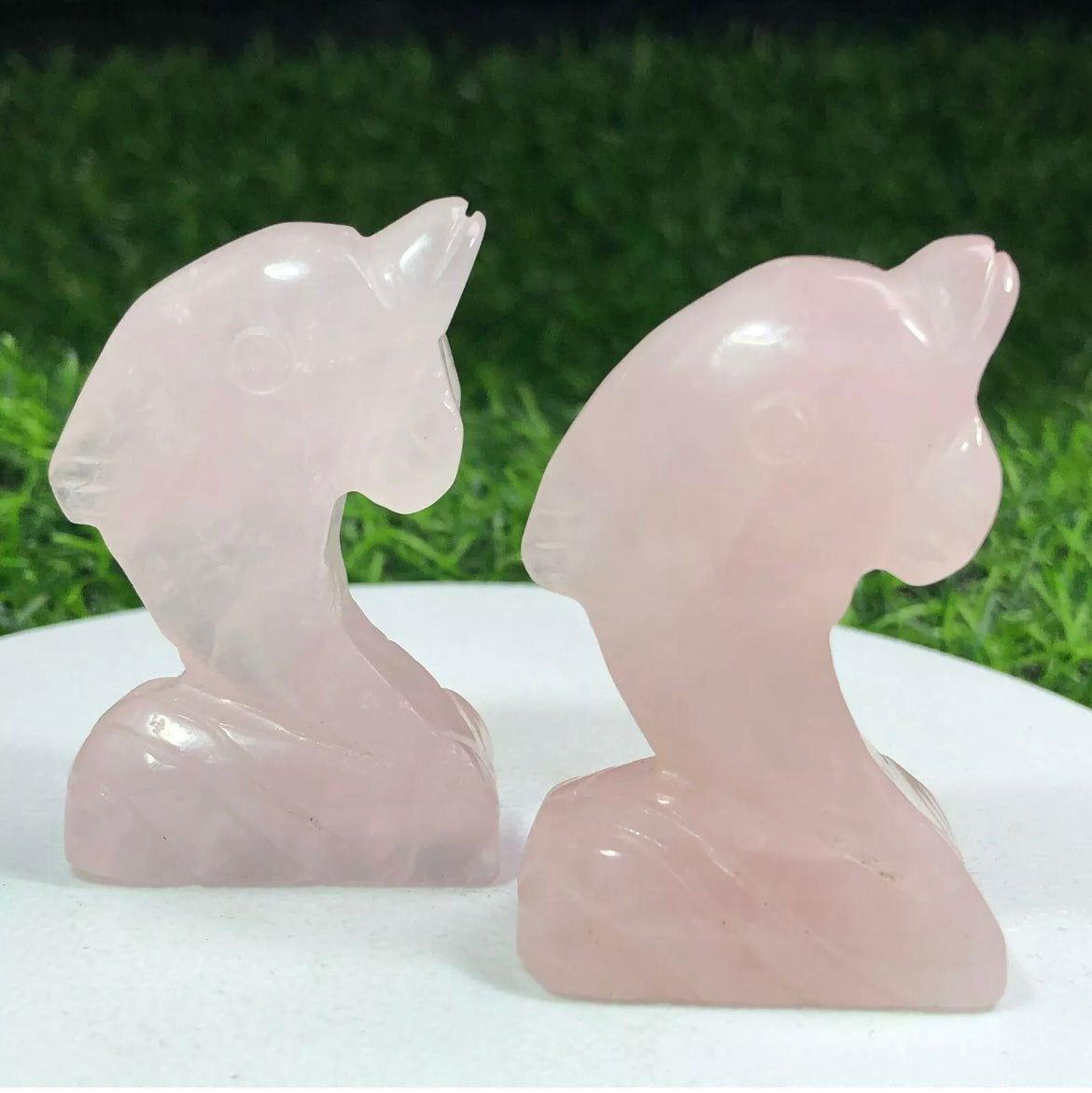 Natural Rose Quartz Dolphin semiprecious crystal gemstone figurine