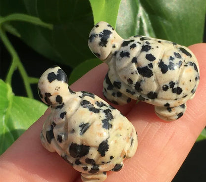 Natural Dalmatian Jasper gemstone carved turtle Figurine