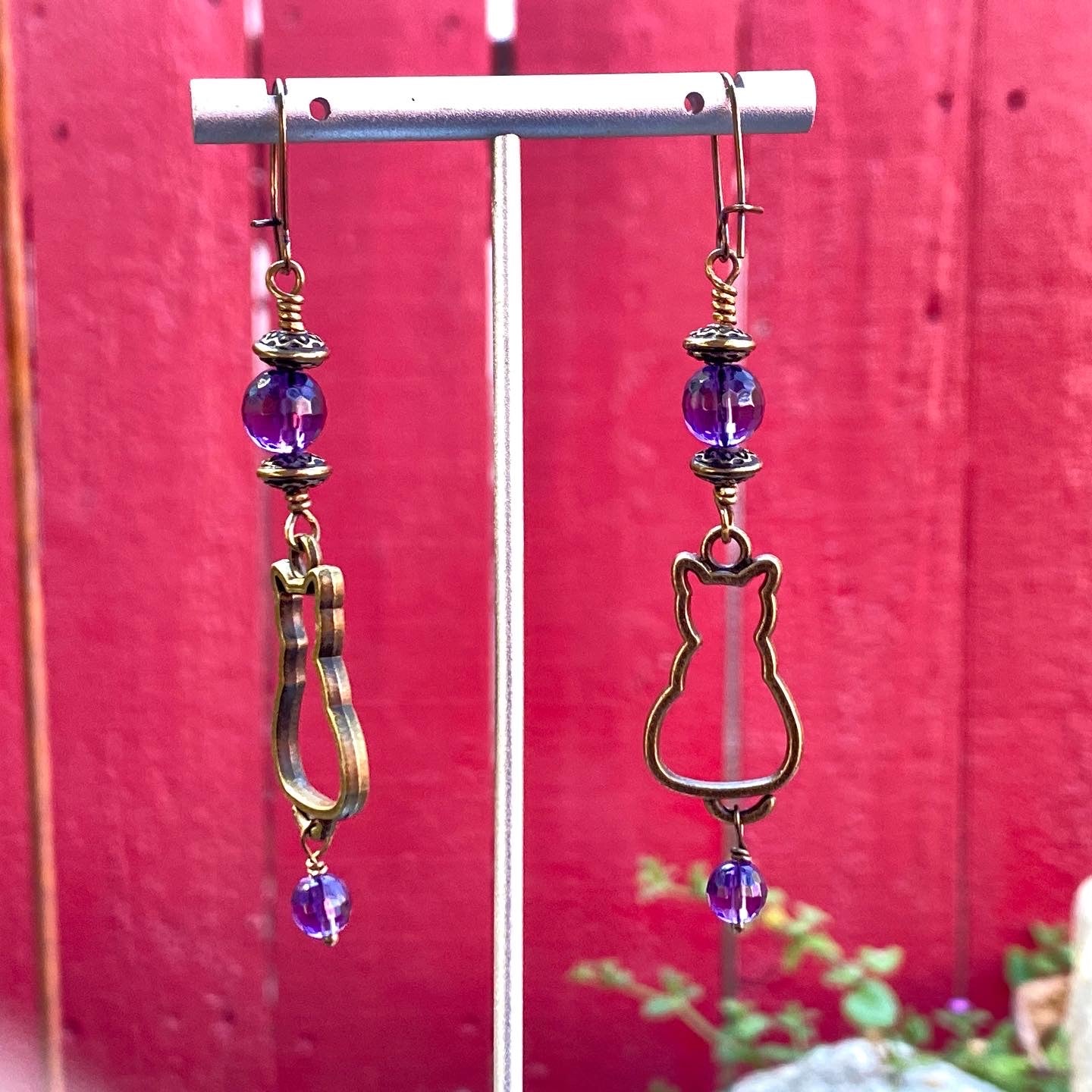 Kitty Cat and Amethyst gemstone Earrings