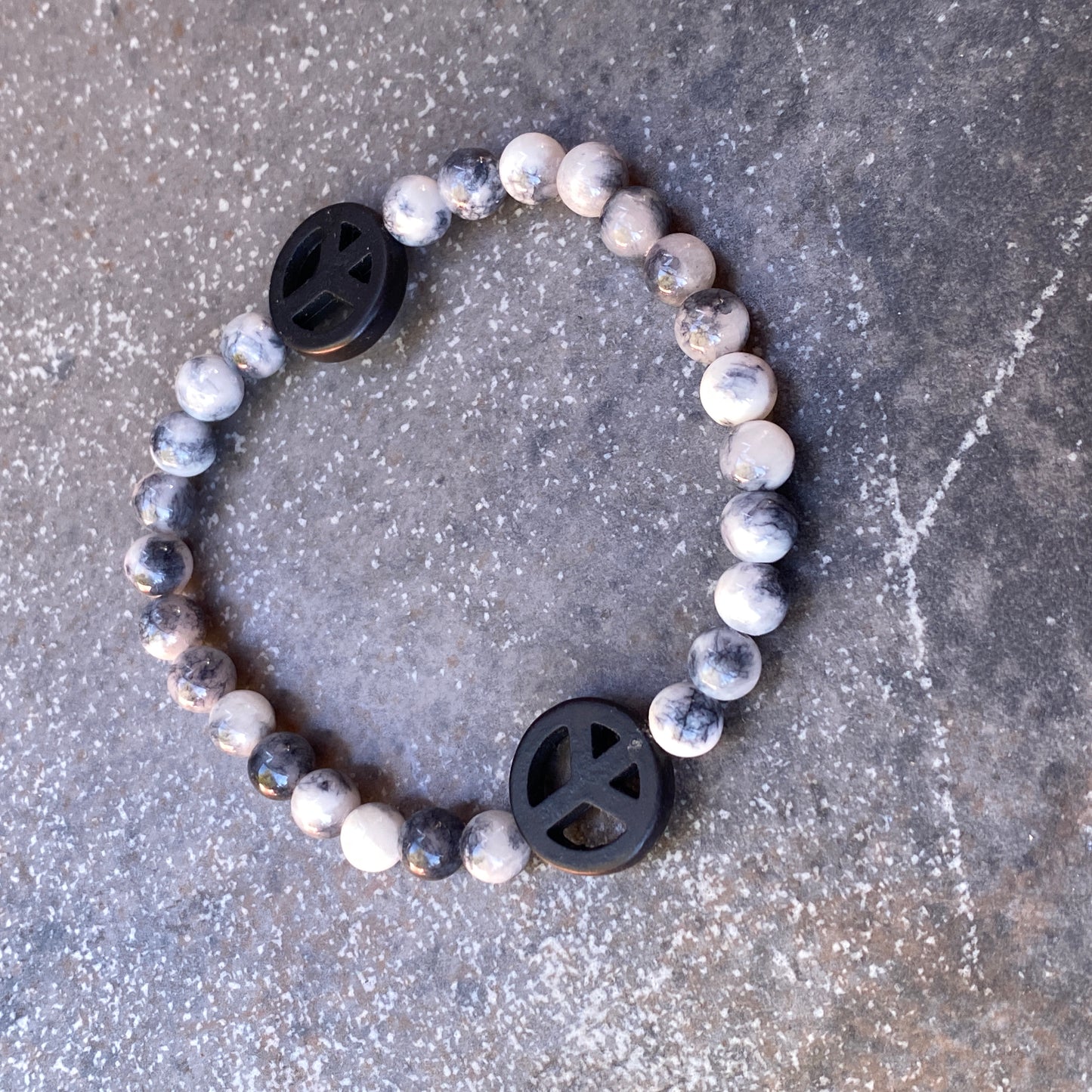 “Tie dye” Genuine Jade Gemstone Peace Sign Stretch Bracelets