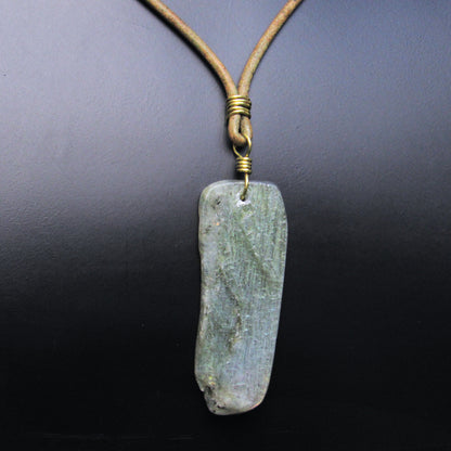 Labradorite gemstone hand wrapped with Brass on leather necklace