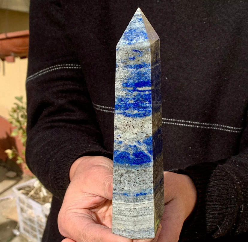 Natural Rock Lapis Lazuli Gemstone Quartz Crystal Stone Tower Point Obelisk