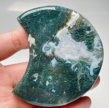 Natural Green Moss Agate Moon gemstone Jewelry dish