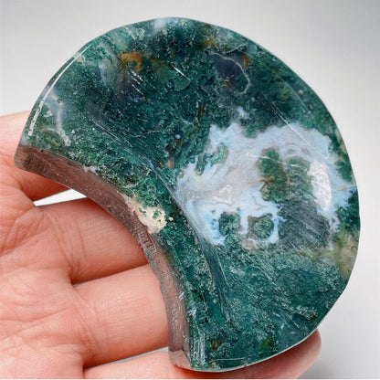 Natural Green Moss Agate Moon gemstone Jewelry dish