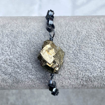 Raw Pyrite gemstone and Sterling Silver Bracelet