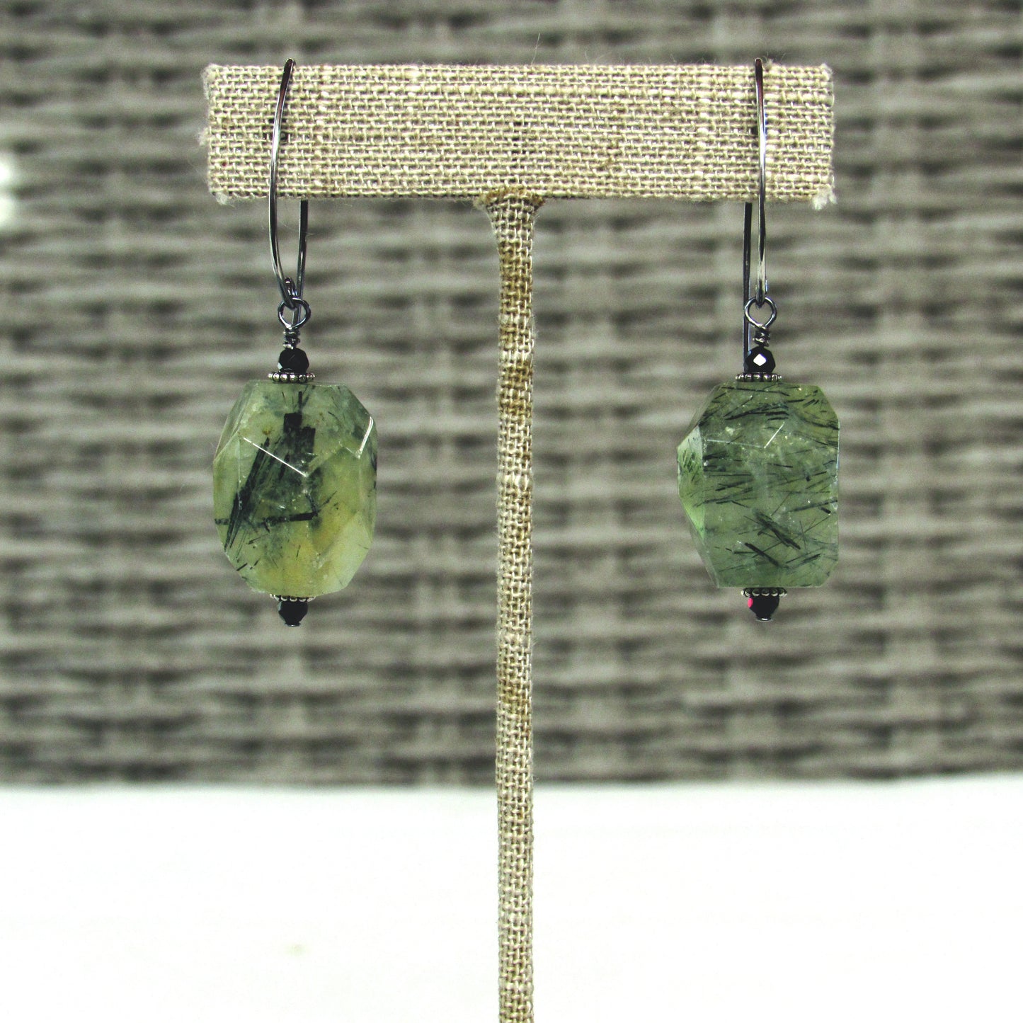 Prehnite and Oxidized Sterling Silver Drop Earrings