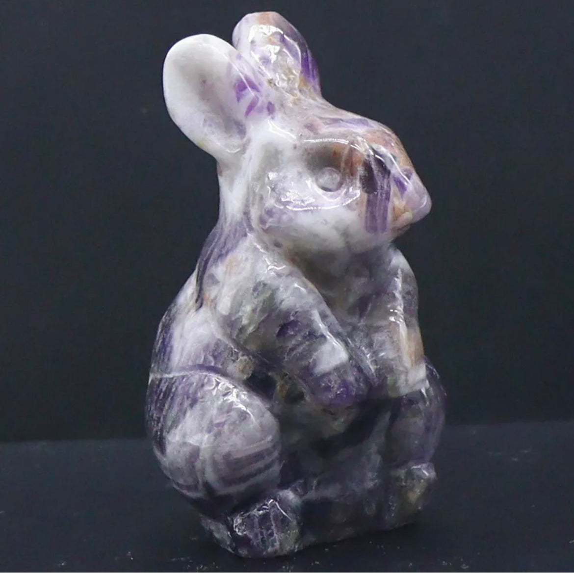 Natural amethyst gemstone bunny rabbit crystal figurine