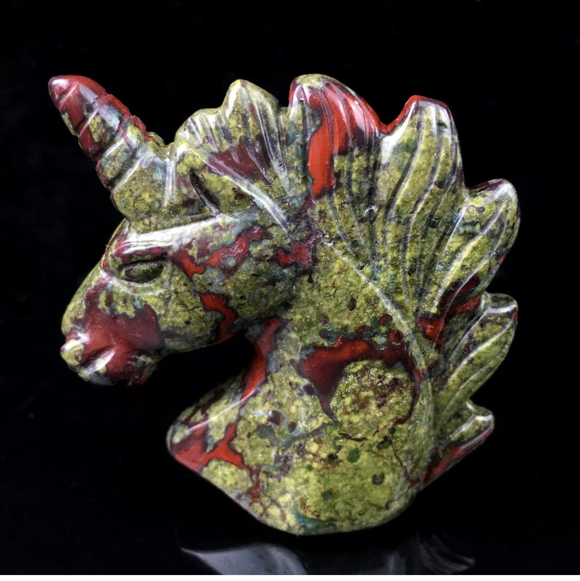 Natural Dragon Bloodstone gemstone carved Unicorn