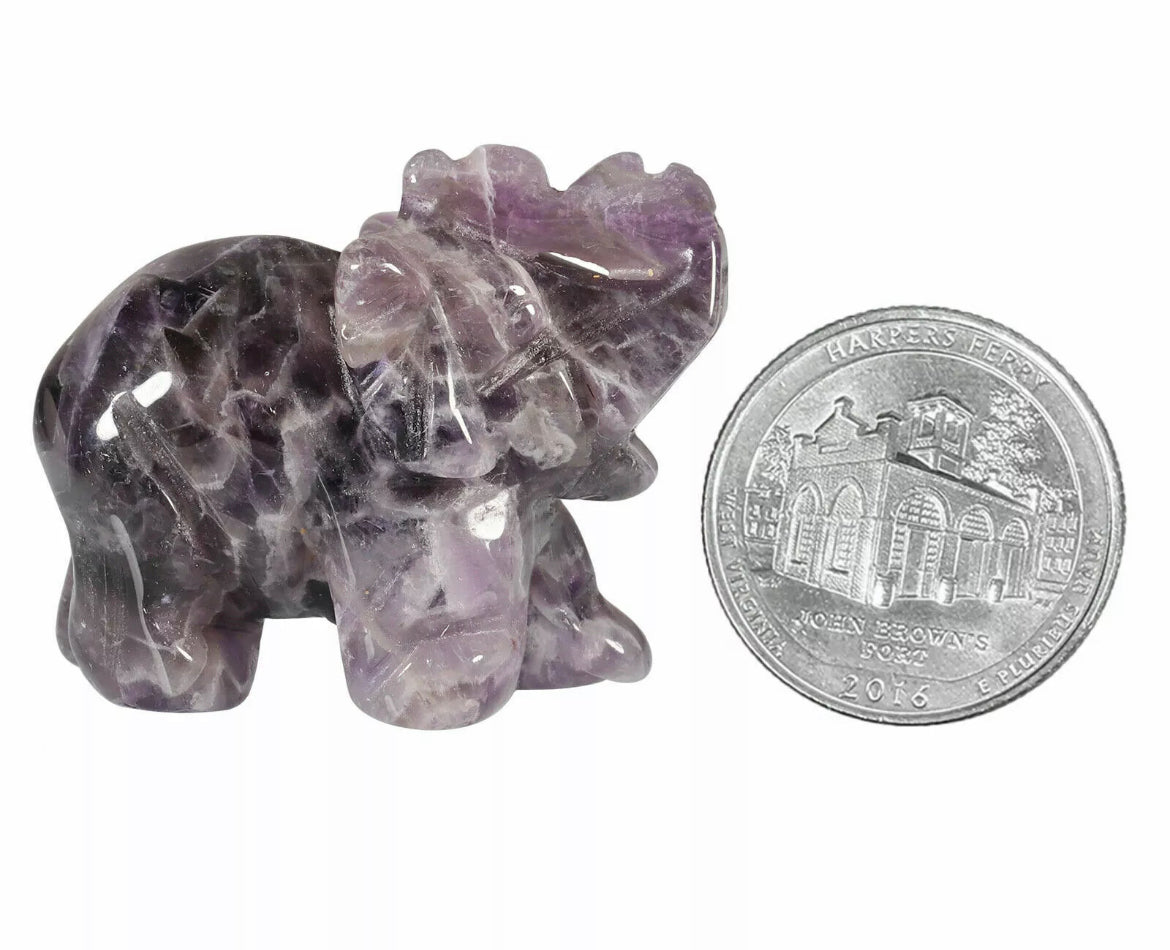 Natural amethyst gemstone carved elephant crystal figurine