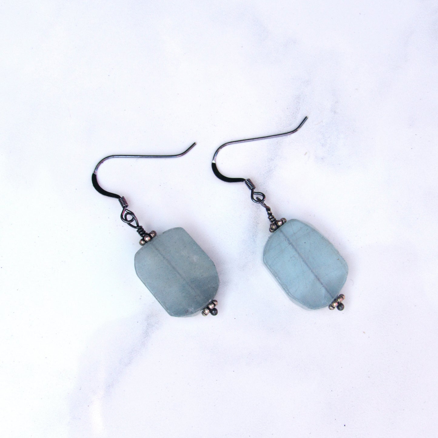 Aquamarine gemstone and Oxidized Sterling Silver Drop Earrings