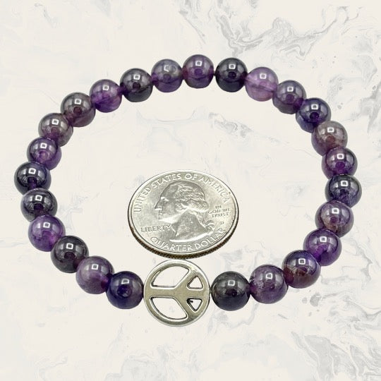 Amethyst and Peace Sign Bracelet