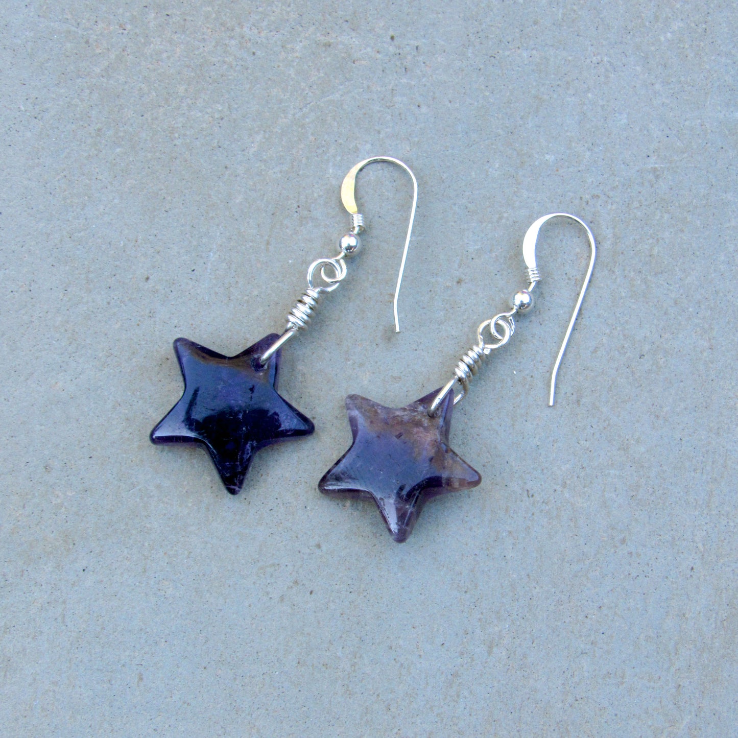 Amethyst Star Hand Wrapped in Sterling Silver Drop Earrings