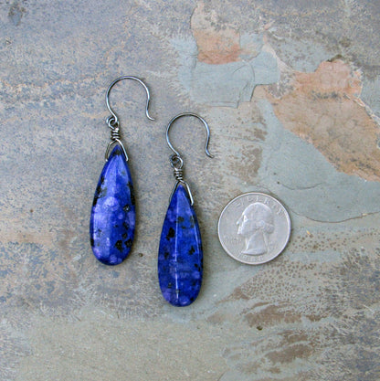 Lapis Lazuli Gemstone w/ Oxidized Sterling Silver Drop Earrings