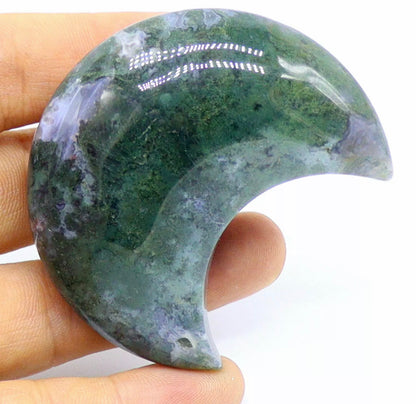 Natural Moss Agate Crescent Moon