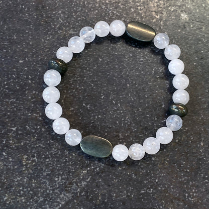 Angola Quartz and Pyrite gemstone stretch Bracelet