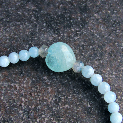 Aquamarine Gemstone and Labradorite “DIVA” Stretch Bracelet