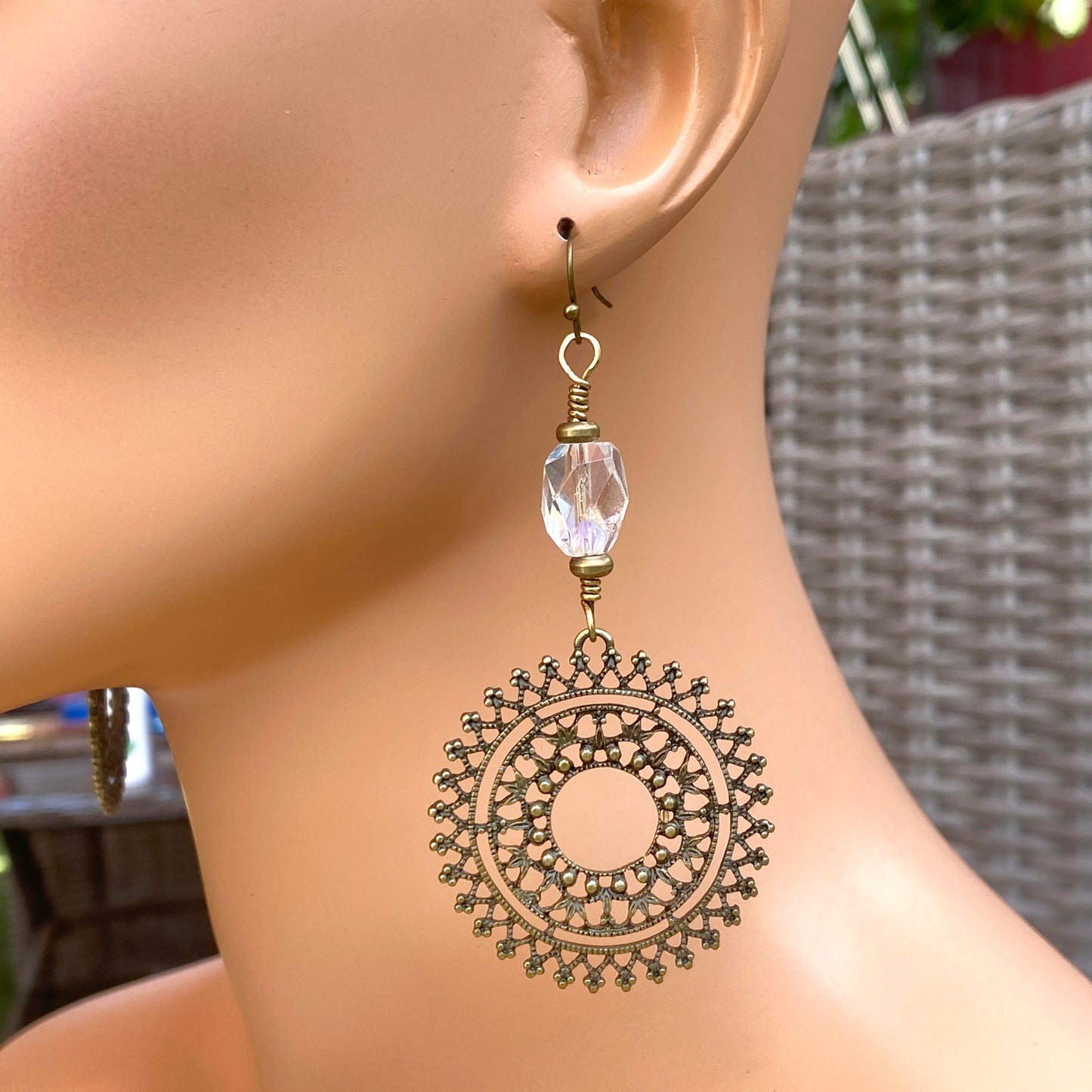 Quartz and Bronze sun design Earrings