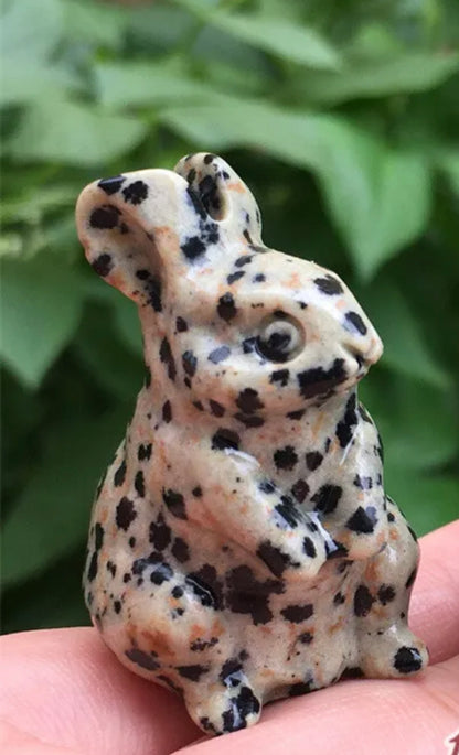 Natural Dalmatian Jasper Bunny Rabbit Figurine