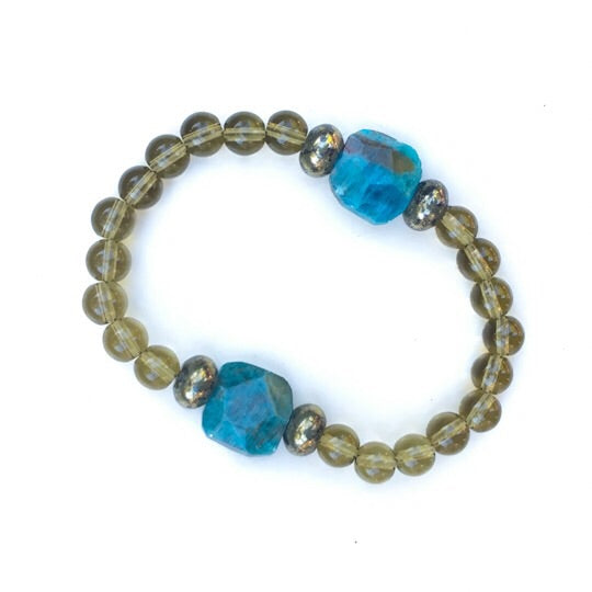 Men’s smokey Quartz, Apatite and Pyrite gemstone bracelet