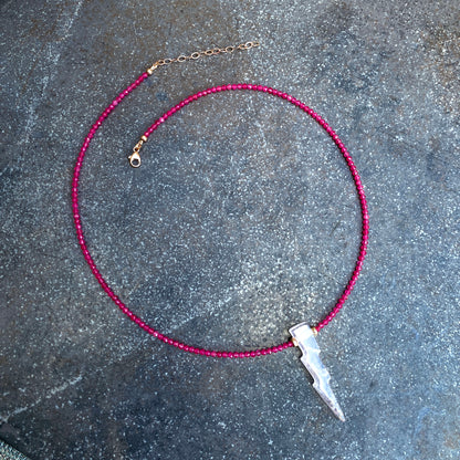 Rose Quartz Lighting Bolt with Hot Pink Jade Gemstone and 14 Kt Rose GF Necklace