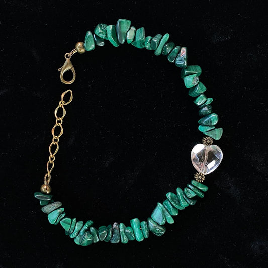 Malachite gemstone and Quartz Heart Bracelet