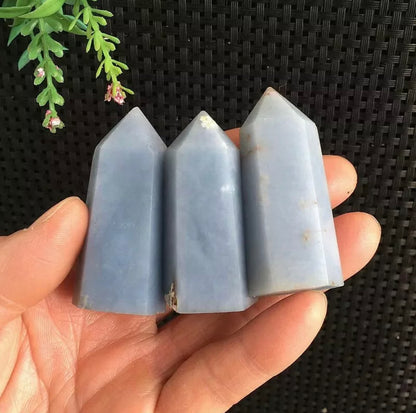 Natural Angelite gemstone tower-point Wand