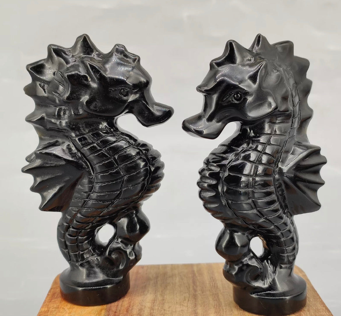 Natural Black Obsidian Seahorse