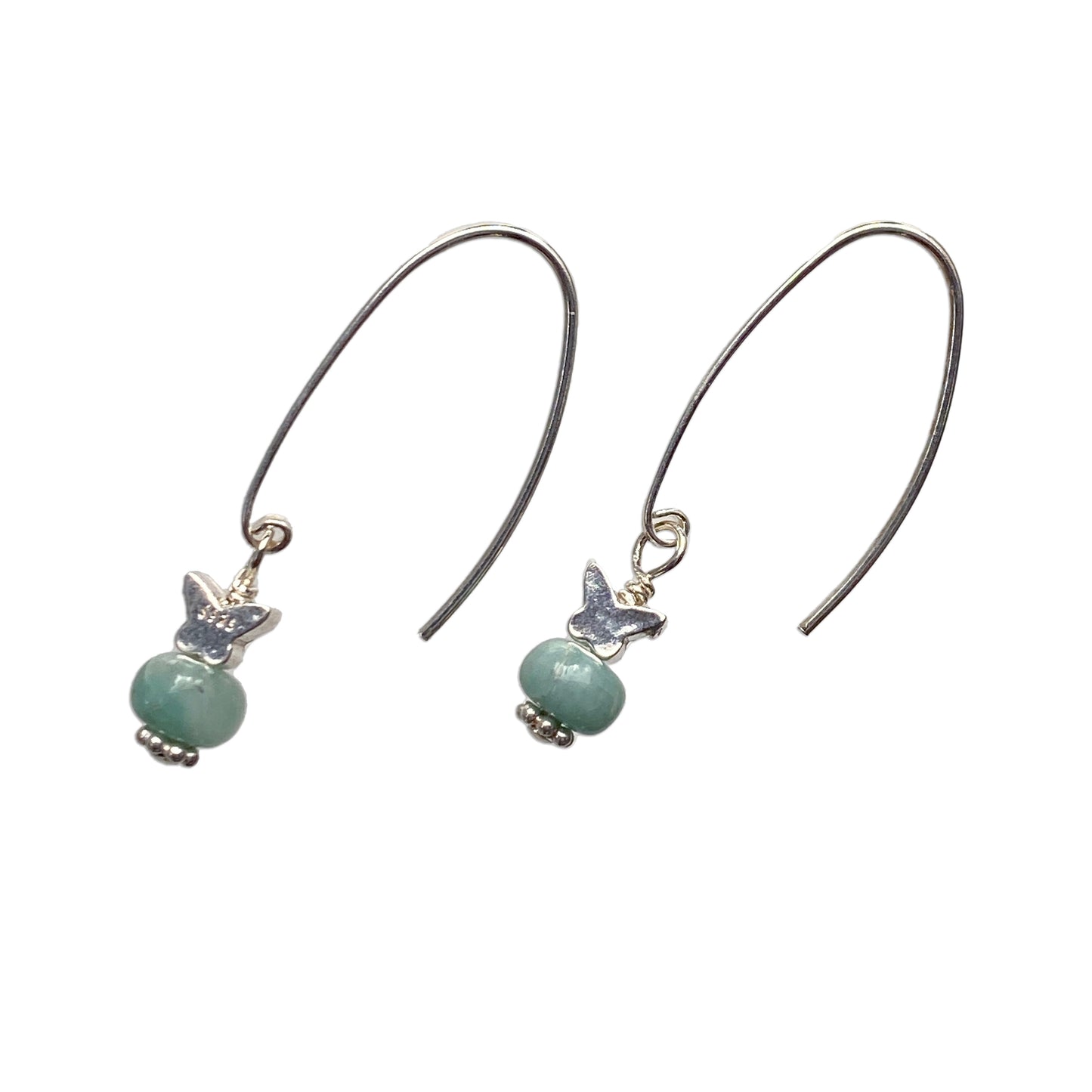 Emerald gemstones and Sterling Silver Butterfly dangle and drop Earrings