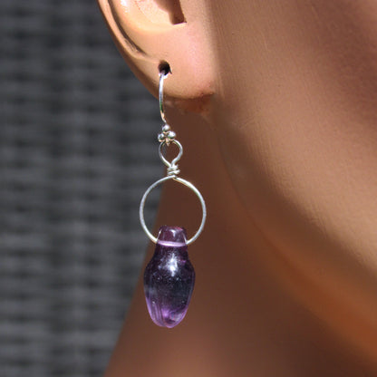 Amethyst Flower Bud gemstone on Sterling Silver Drop Earrings