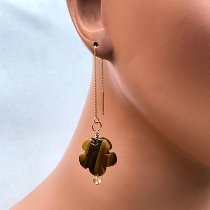Tiger eye, rutile gold hand wrapped with 14 kt Gold vermeil sterling silver