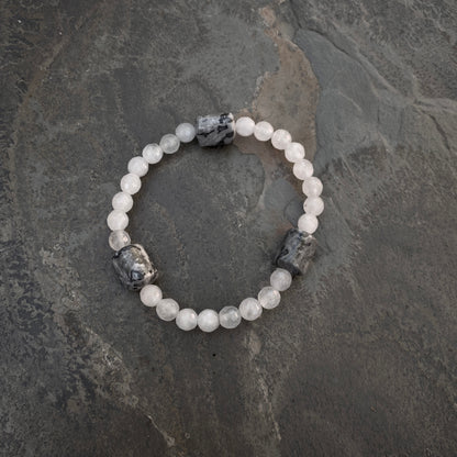 Women's White Jade & Snakeskin Jasper Gemstone Stretch Bracelet