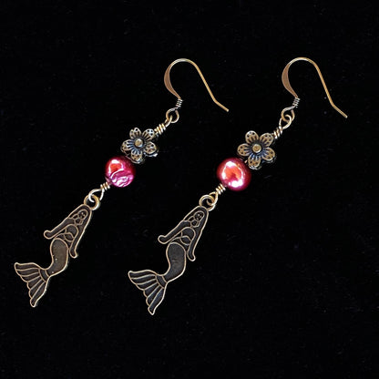 Mermaid and Pearl Dangle earrings