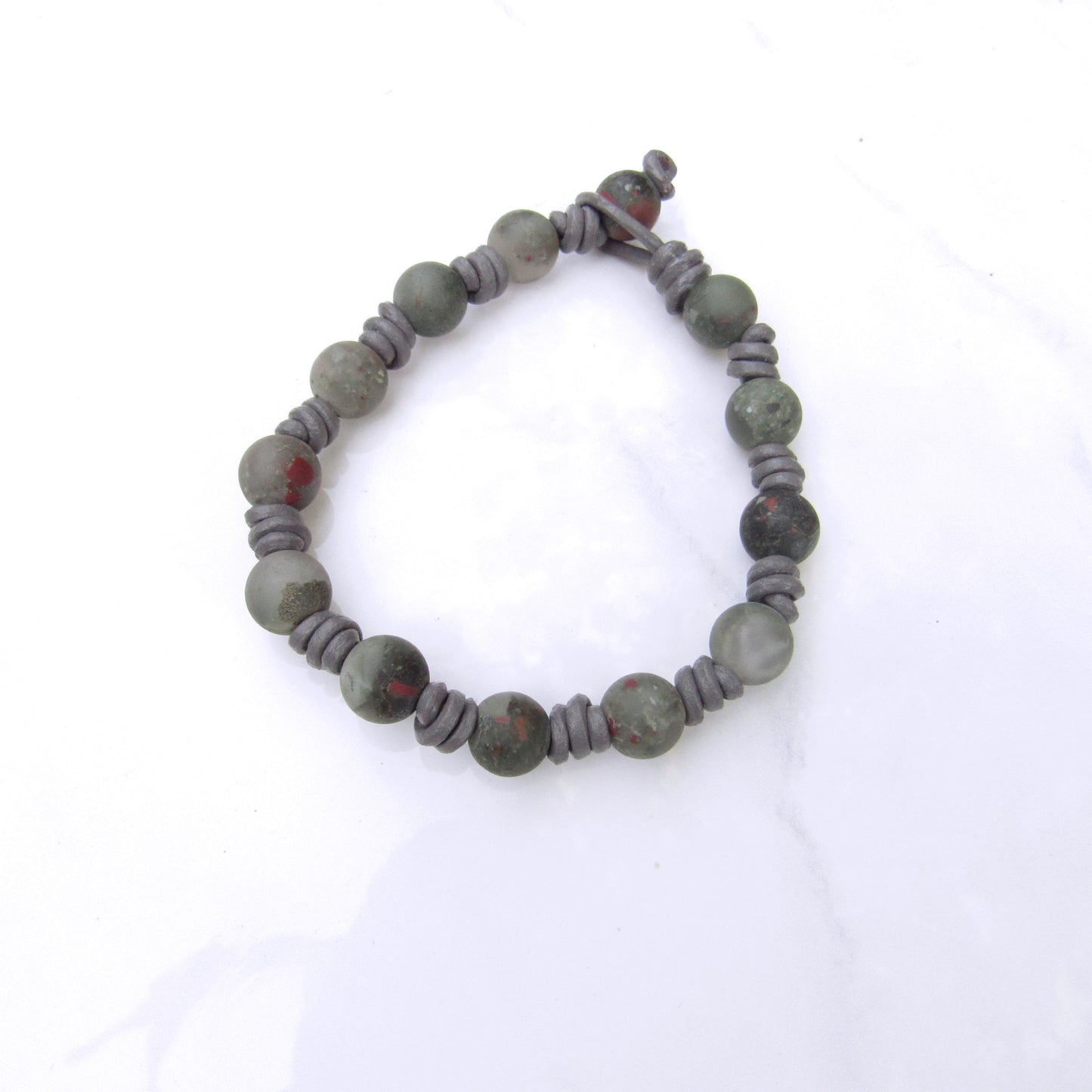 Men’s African Blood Stone Leather Bracelet