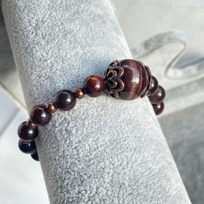 Red Tiger’s Eye gemstone and Copper stretch bracelet