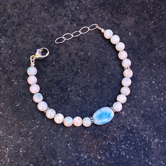 Larimar and Sterling Silver Beaded Bracelet