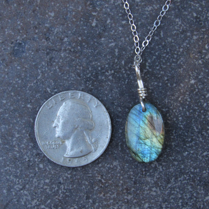 Labradorite Gemstone pendant on Sterling Silver Chain