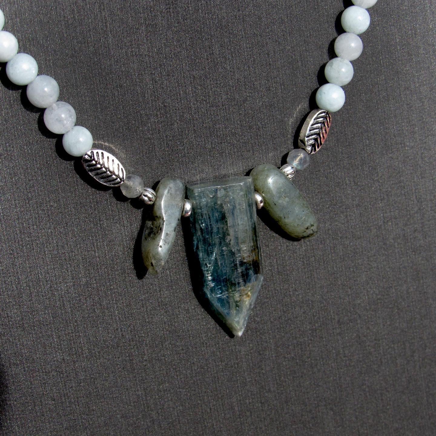 Aquamarine, Labradorite, kyanite gemstone with sterling silver necklace