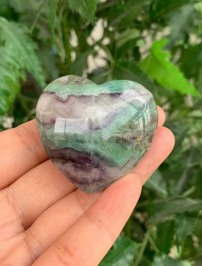 Large Rainbow Fluorite Heart, 1.75" Fluorite Puffy Heart, Fluorite Palm Stone