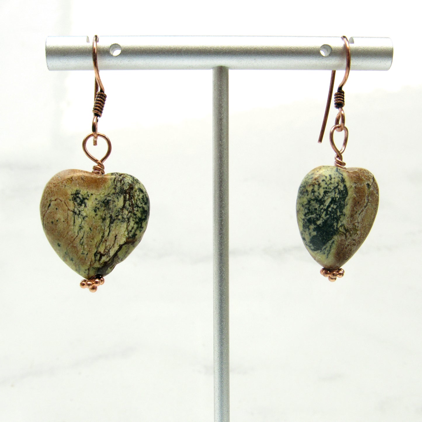 Yellow Turquoise Heart Hand Wrapped Drop Earrings