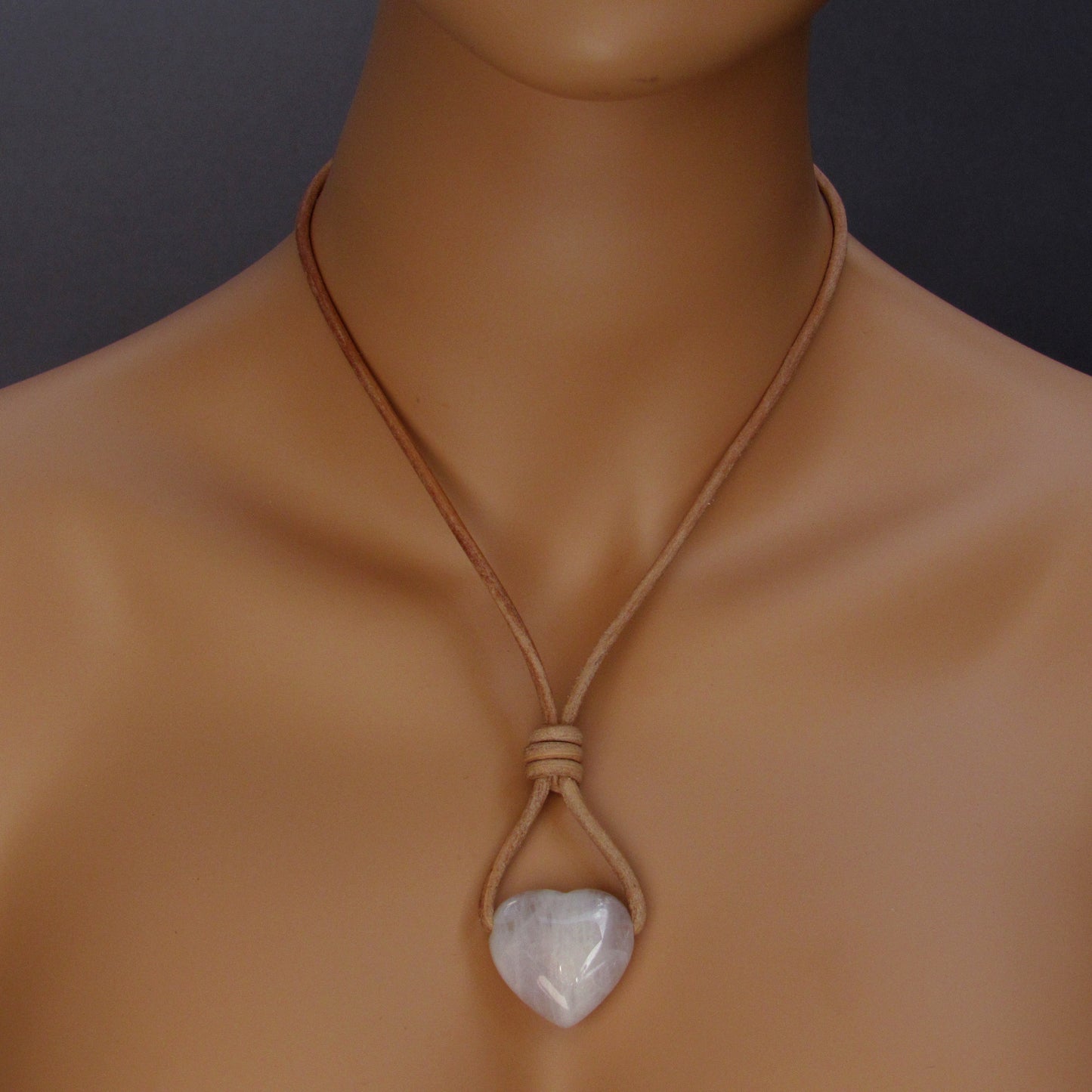 Rose Quartz Heart Pendant on Leather with Copper Clasp