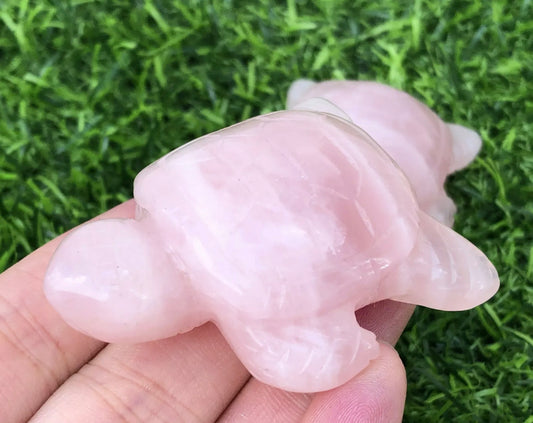 Natural Pink Rose Quartz gemstone Turtle