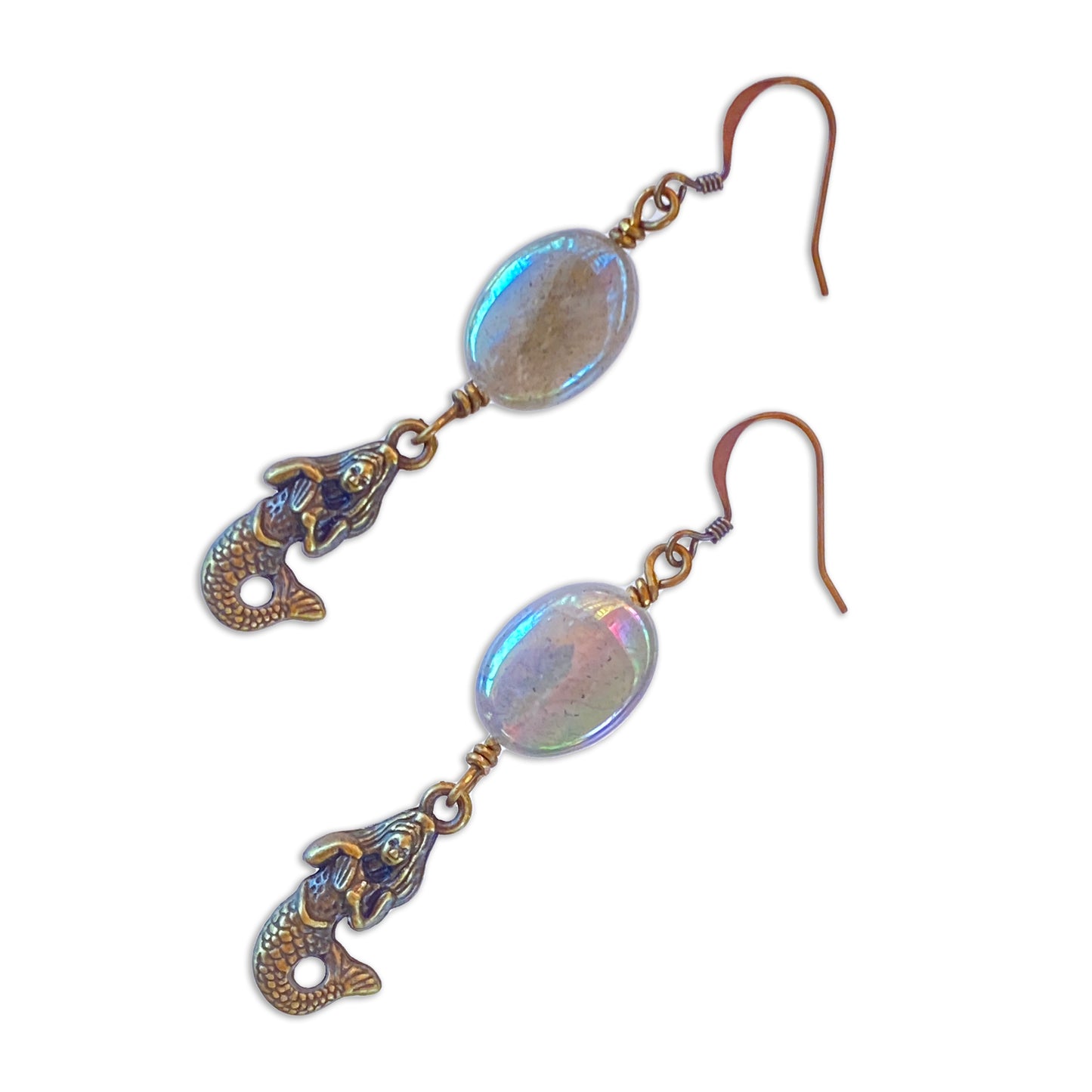 Mermaid and Aura coated labradorite gemstone dangle earrings