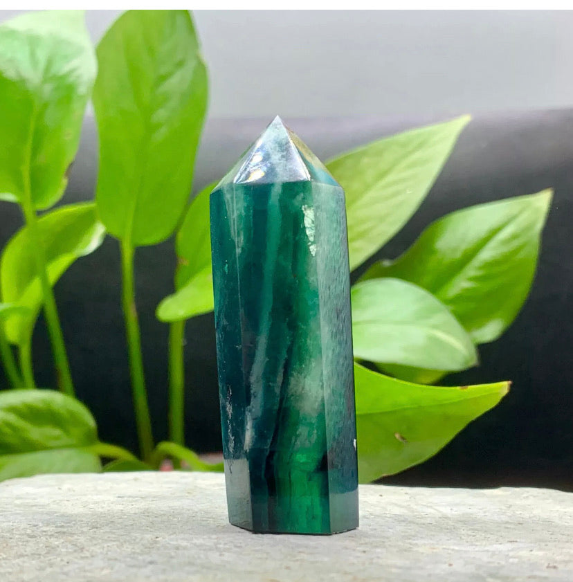 Natural Fluorite Obelisk Quartz Crystal Wand Point Realistic Healing